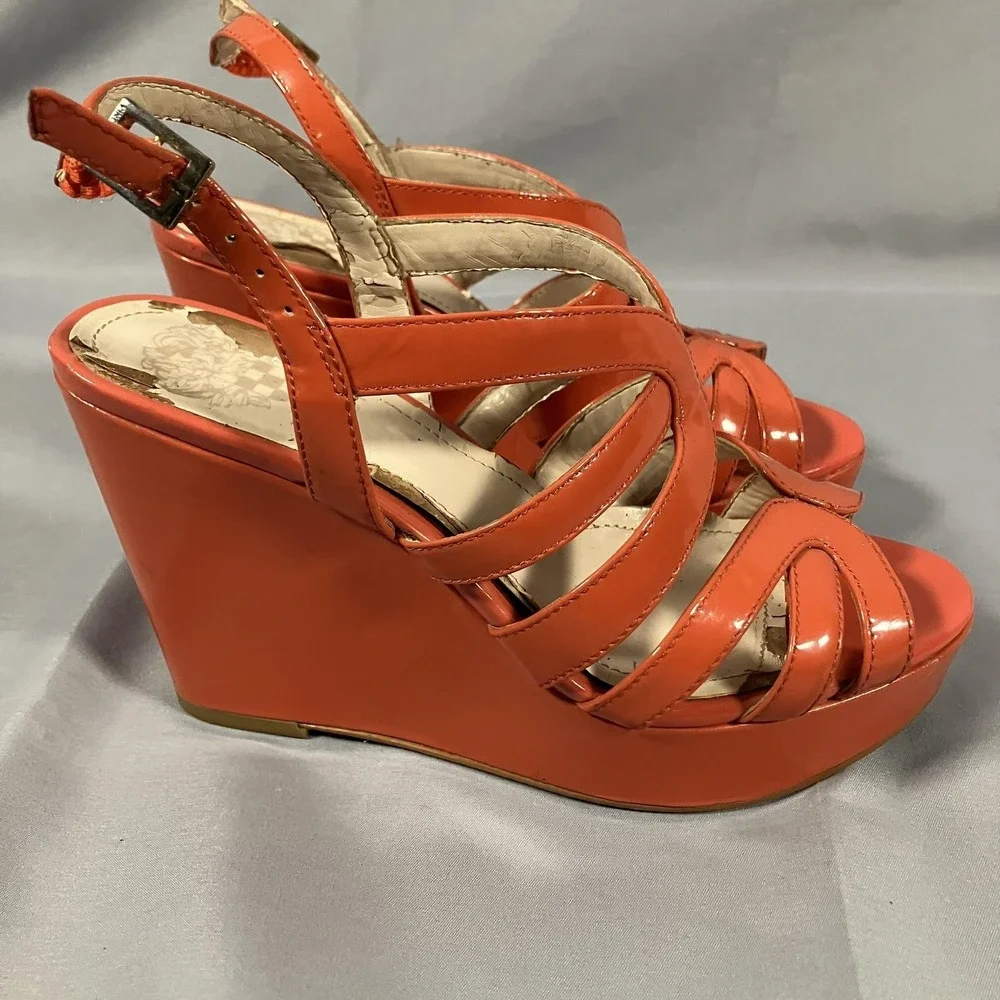 Vince Camuto Sandals Womens Size 5.5M Orange Strappy Wedge Platform‎ Heel